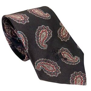 Countess Mara Mens Tie Black Paisley Logo Vintage Necktie 58x3.75”
